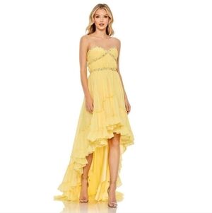 NWT! Mac Duggal, Strapless Beaded High Low Gown, Lemon, MSRP $498